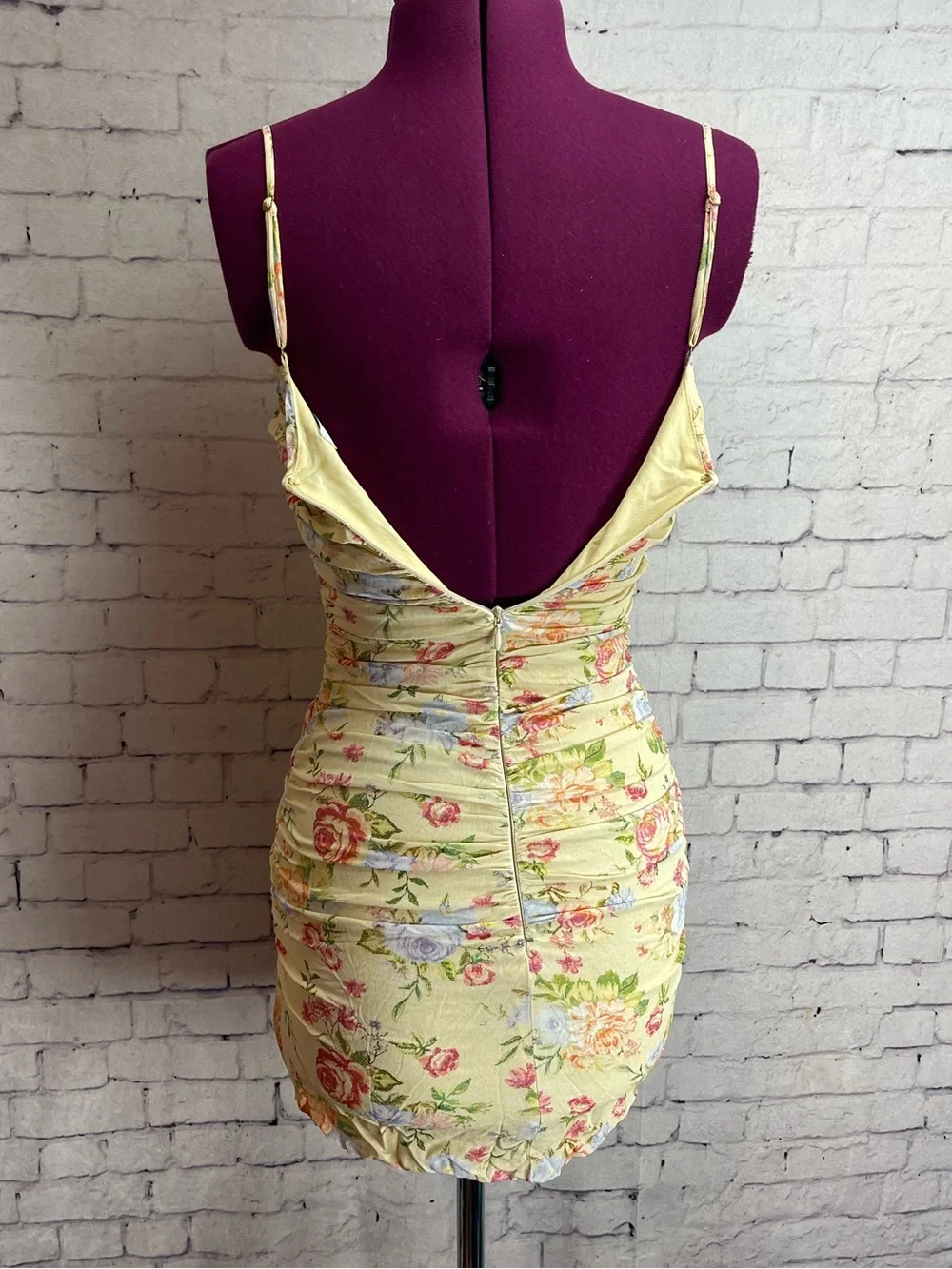 We wore what size XS yellow floral print mini dress
